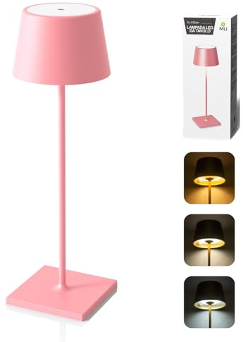 MU LIN Lampada da Tavolo Senza Fili in Metallo, Ricaricabile con Controllo Touch,3 Temperature di Luce & Dimmering infinito, Impermeabilità IP54,Adatto A Cena,Lettura,Camera,Giardino E Tanto In Piu