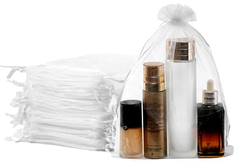 DoGeek 60pcs Organza Gift Bags, Drawstring Jewelry Pouches Wedding Party Favour and Candy Bags (White, 20 x 30CM)
