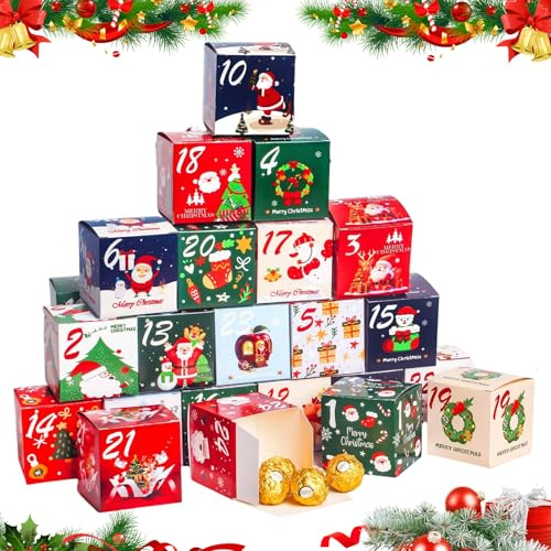 Adventskalender zum Befüllen 2025, 24 Weihnachtskalender Selbst Adventskalender Selber Schachteln, 7x7x7cm Weihnachtskalender Geschenkboxen Boxen DIY Weihnachten Geschenk (Stil 1)