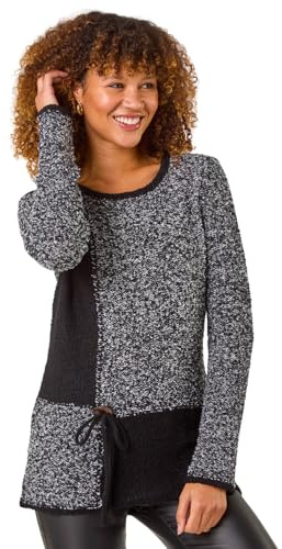 Roman Originals Textured Button Detail Knit Jumper for Women UK - Ladies Everyday Autumn Winter Round Neckline Comfy Soft Evening Vacation Work Party Night Out