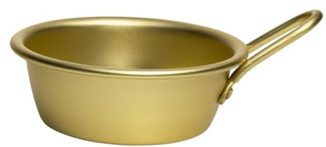HIAKDOFT Restaurant Bowl with Handle 12cm Korean Food Bowl Golden Aluminum Traditional Cold and Hot for Home and Korean BBQ