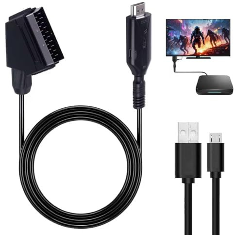 SCART to HDMI Converter Adapter with USB Power Cable,Plug and Play(1M) | Scart to HDMI Adapter HD 720p/1080P for DVD Player,Projector to HDMI TV,Gaming Consoles,VHS Players,PS3 Player,Monitor(Black)
