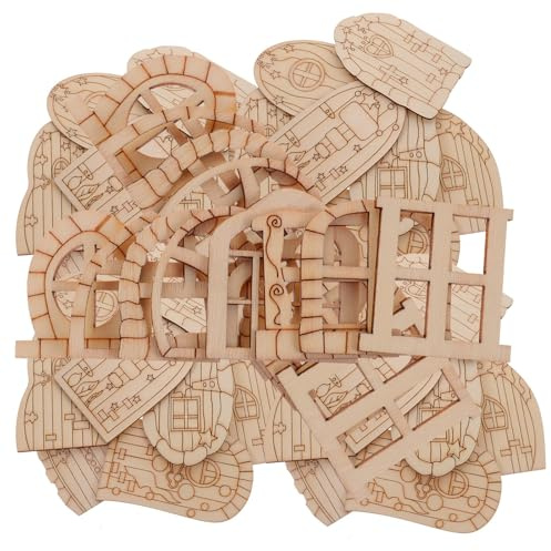 IDEANATEGRATE 64 Piezas de Mini Puertas de Madera sin Terminar para Casas de Hadas, Adornos de Jardín y Manualidades DIY en Color Caqui Fácil de Pintar