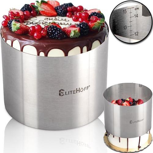 EliteHoff Anneau de gâteau rond en acier inoxydable - Haut Rant Pour Gâteau (hauteur 15 cm ou 20 cm) Diamètre réglable 16-30 cm, Moule à pâtisserie Jante à gâteau (hauteur 15 cm)