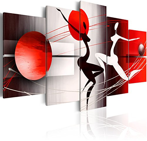 B&D XXL - Tableau Décoration 200x100 cm 5 Parties - Impression sur Toile Cadre en Bois Salon Chambre Déco Murale Tableaux Maison Bureau Cuisine - Abstrait Danse Blanc Noir Rouge 42359
