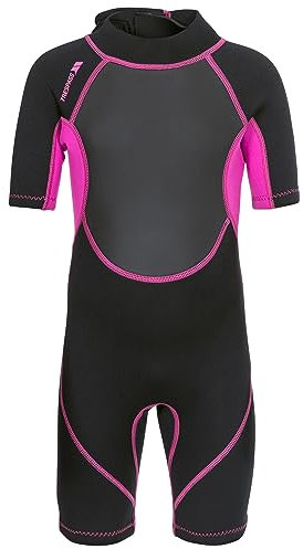 Trespass Scubadive, Black / Passion Pink, 7/8, Kurzer 3mm-Neoprenanzug mit 7mm-Reißverschluss für Kinder / Mädchen 2-16 Jahre, 7-8 Jahre, Schwarz