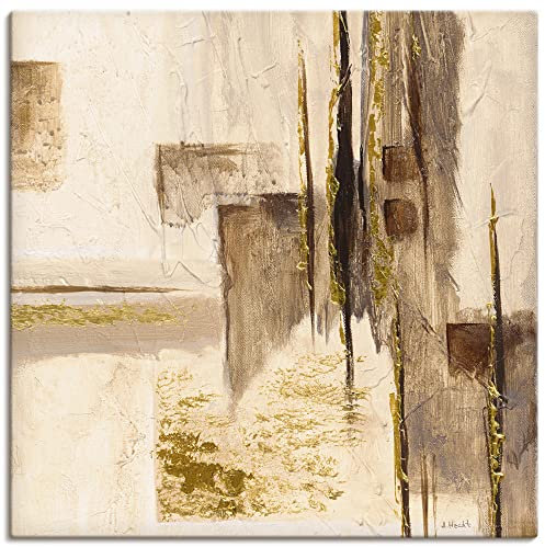 ARTLAND Wanddeko Leinwand Bilder Wandbild 40 x 40 cm Abstrakte Motive Muster Malerei Creme A5JH Goldene Silhouette I