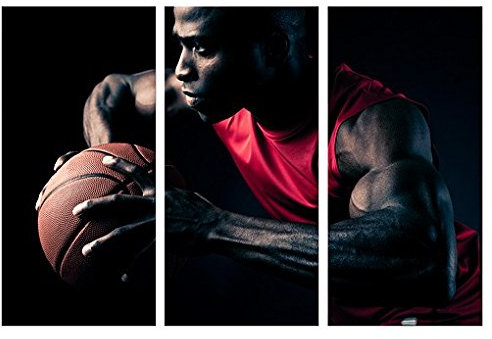 Leinwandbild Nahaufnahme eines Basketballers Triptychon I Porträt Sport Amerika, Leinwand, Leinwandbild XXL, Leinwanddruck, Wandbild