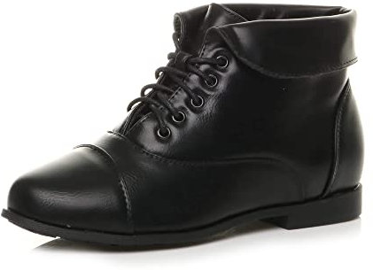 Womens ladies low heel flat lace up fold over cuff victorian vintage pixie ankle boots 5UK