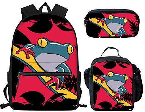 Showudesigns Juego de mochila y lonchera para adolescentes, mochila personalizada para escuela, adolescentes, niñas, niños, bolsa de libros con bolsa de almuerzo y estuche para lápices, 3 en 1, Rojo
