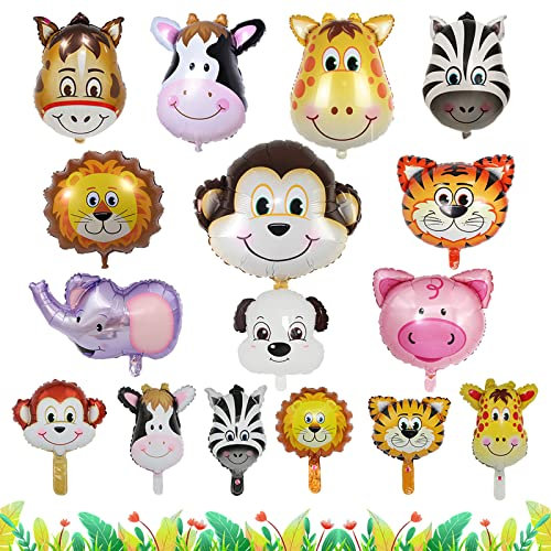 Zoo Luftballons Tier, Helium Ballone Lustige Bunte Aufblasbare Esel-Schwein-Hundelefant-Tiger-Vieh-Löwezebra-AFFE-Kuh-Giraffen-Ballone 16 STK