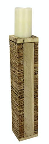 Flair Flower 706787N Kerzenhalter Säule Kork Kerzenständer Deko Weihnachtsdeko Stumpenkerze Laterne aus Holz Landhausstil Antik-Braun Alpenhütte Shabby, Natur, ca. 47x10x10 cm