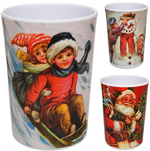 alles-meine.de GmbH 3 Stück 3 in 1 - Trinkbecher/Zahnputzbecher/Malbecher - Becher - Weihnachten - Weihnachtsmann & Schneemann - 350 ml - mehrweg - Trinkglas aus Melamin - ..