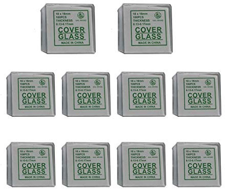 1000 Stück Glasabdeckungen für Mikroskop-Dias 18x18mm Abdeckung Glasschalen inkl. 10 Boxen x 100 Stück/Box