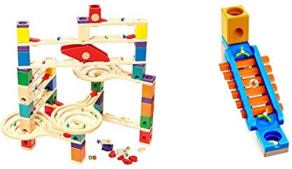 Hape E6009 - Quadrilla Vertigo, Kugelbahn, Konstruktionsspielzeug, aus Holz, ab 4 Jahren & 6022 - Klingender Spielplatz, Zubehör für Quadrilla Kugelbahnen, Xylophon-Rutsche, ab 4 Jahren, Mehrfarbig