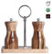 Gautsa Salz- und Pfeffermühlen-Set aus Akazienholz, manuelle Pfeffermühle, nachfüllbar, verstellbarer Keramikrotor, mit Holzständerhalter