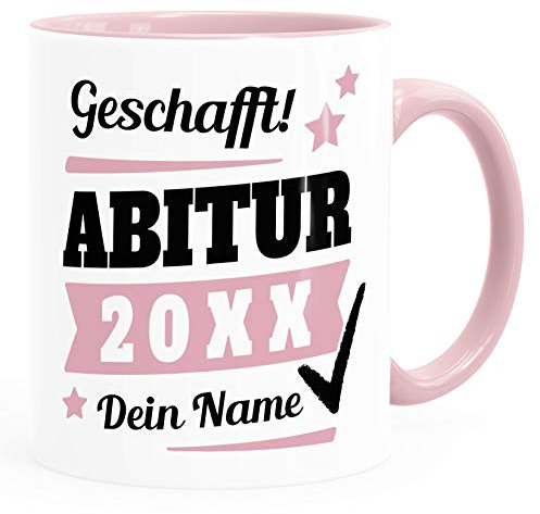 Tasse Abitur Abi mit Name und Jahr personalisiert Geschenk Abiturient Schulabschluss Tochter Sohn SpecialMe® rosa Keramik-Tasse