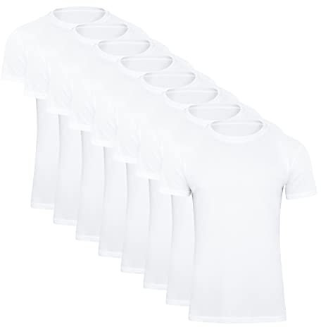 Paolo Renzo Rundhals Basic T-Shirt O-Neck 8 Stück Shirt mit Rundhalsausschnitt aus 100% Baumwolle Einfarbig Größe L Weiß