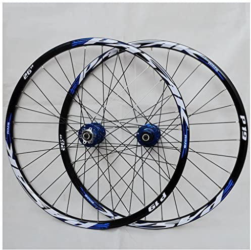 Aluminiumlegierung Mountainbike Räder 26/27,5/29 Zoll Doppelwandige Fahrradfelge Scheibenbremse MTB Laufrad für 7/8/9/10/11 Geschwindigkeit Blau (Size : 26 INCH)