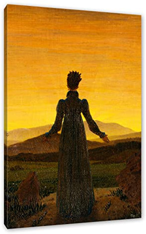 Pixxprint Caspar David Friedrich - Frau vor untergehender Sonne, Größe: 100x70cm, Leinwandbild, fertig gespannt, Wandbild, Dekoration, Kunstdruck, kein Poster