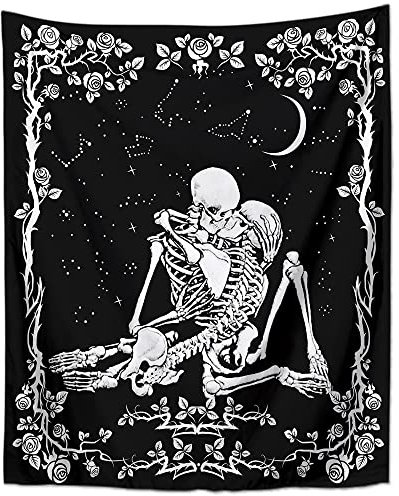 Qanye Tarot Skelett Wandbehang Tapisserie, Gobelin Totenkopf-Tapisserie, Wandteppich mit Totenkopf-Motiv, für Wohnzimmer Schlafzimmer Schlafsaal Dekoration