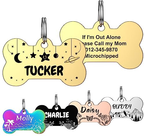 YEHANTI Hundemarke mit Gravur, Hundemarke Knochen Personalisiert mit Name, Telefonnummer und Adresse, Anhänger Marke für Hunde Katzen, Edelstahl Hundemarke mit Klarer Gravur (Groß, Gold)