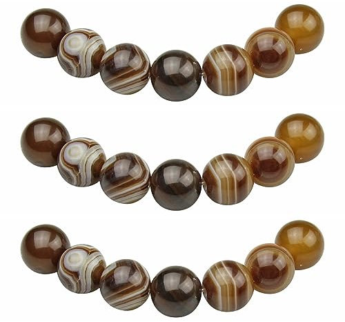 MJDCB Natural Round Stone Beads 10mm Coffee Striped Agate Loose Gemstone Beads for Jewelry Making Bracelet Necklace 35pcs