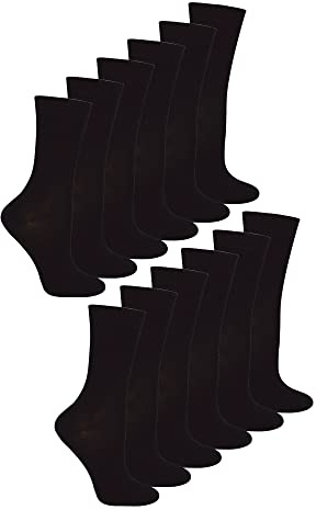 12er Pack Kinder 100% Baumwolle Socken | Sock Snob | Atmungsaktiv Gerippt Schul Schwarz Socken für Jungen und Mädchen (3-7 Jahre, Schwarz)