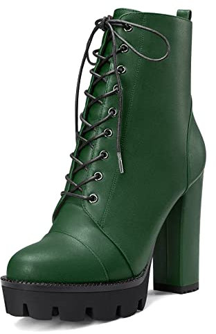 Castamere Donna Alto High Tacco Heel Piattaforma Chunky Blocco Rotonda Punta Stivaletti Lacci Cerniera Stivali Verde A 45 EU