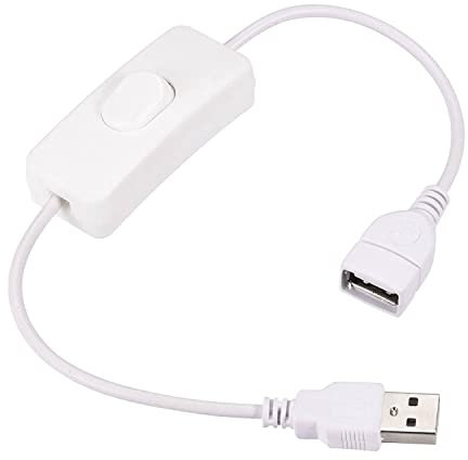 CABLEPELADO Cable USB con Interruptor Encendido/Apagado | Apto para Auriculares USB, lámpara USB, Ventilador USB, Tiras de LED, Sistema iOS | Blanco | 30 cm