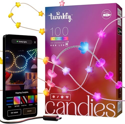 Twinkly Strings USB-C Star 100 LED, Sternförmige LED-Lichterkette, RGB LED-Lichter Mehrfarbig, Lichter zum Valentinstag, Kompatibel mit Alexa und Google Home, USB-C, Transparentes Kabel, 6m