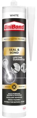 Unibond Seal & Bond Sealant, Mould-Resistant Sealant Suitable for Use in Kitchens and Bathrooms, White, 1 x 389g Cartridge