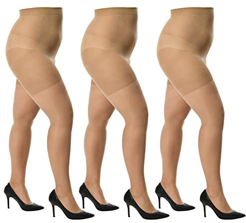 WAJIAFAR 3 Strumpfhosen Damen Grosse Grössen Transparente Strumpfhose mit Control Top und verstärkten Zehen (as3, alpha, xx_l, plus, regular, Hautfarbe)
