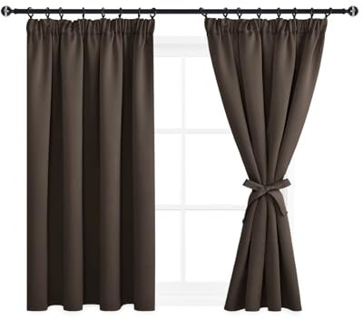 DWCN Verdunkelungsvorhänge mit Kräuselband, 2er Set, Braun, 137x167cm (Höhe x Breite), für Kinderzimmer, Schlafzimmer, Wohnzimmer, Gästezimmer, Esszimmer