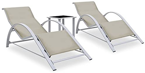 Higsose Chaises Longues 2 Pcs avec Table Aluminium Crème 41x41x45 cm Bain de Soleil Construction Robuste Chaise de Jardin Allie Style et Fonctionnalité Lit de Jour Patio Terrasse Piscine