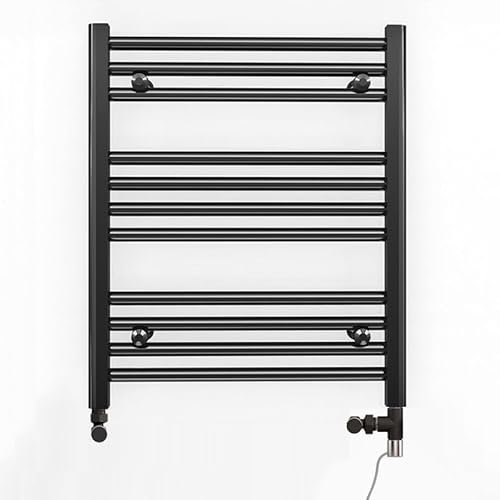 500mm Wide Black Dual Fuel Electric Radiator Bathroom Towel Rail Radiator With Thermostatic and Standard Electric Element UK (500 x 600 mm (h), Standard Electric Element)