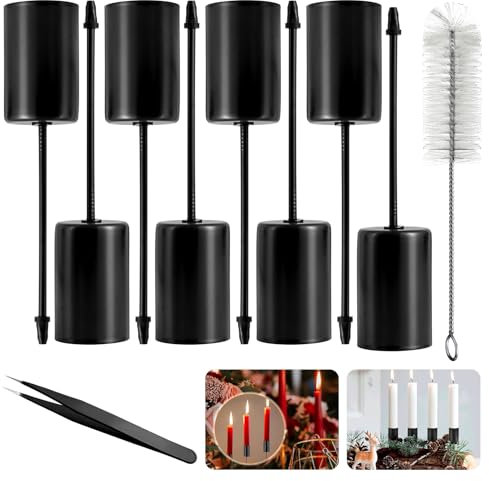 Fosoloni 8 Stück Kerzenhalter Adventskranz Kerzenständer, Kerzentüllen Schwarz, Adventskranz stabkerzenhalter Schwarz, Stabkerzenhalter adventskranz, Retro Stabkerzenhalter mit kurzem Dorn