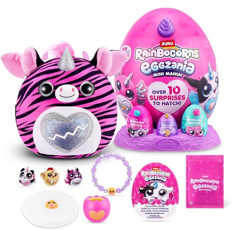 Rainbocorns Eggzania Mini Mania, Zebra, by ZURU Plush Surprise Unboxing with Animal Soft Toy, Idea for Girls with Imaginary Play (Zebra)