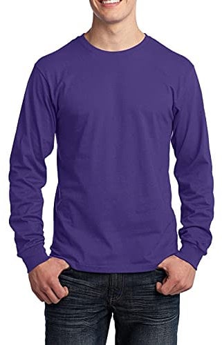 JustBlanks Mens 100% Cotton Long Sleeves Regular Fit Core Cotton Crew Neck T-Shirt - Purple - L