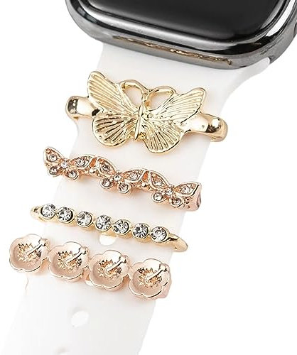 runrayay Butterfly Watch Band Charms, Decorative Rings Loops Charms Compatible with Apple Silicone Watch Bands for Women 45mm 44mm 42mm 41mm 40mm 38mm (No Band)