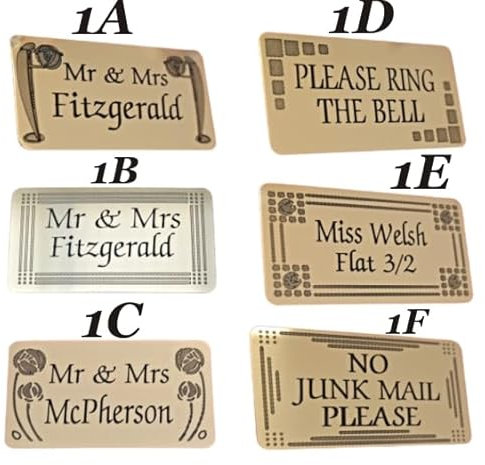 DOOR NAME PLATE SOLID BRASS SIGN 85MM x 45MM NUMBER PLAQUE PERSONALISED 6 DESIGNS