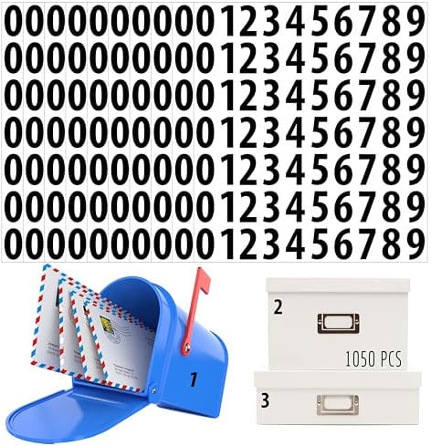 1050 PCS Number Stickers, 1” Water Resistant Vinyl Number Stickers Consecutive Number 0-9 Labels Self-Adhesive Without Residue Left for Office, Classroom, Indoor, Boxes, Storage (15 Sheets, Black)