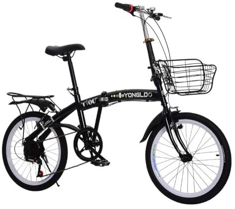 Kcolic Falträder 20 Zoll Faltrad, zusammenklappbar, 6 Gang Fahrrad, verstellbar, Doppel V Bremse, Faltrad Black,20inch