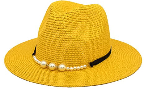 Frauen Männer Panama Hut mit Band Sommer Fedora Strohhut Cowboyhut Rollbare Panama Hut aus Stroh Breite Krempe Sonnenhut Stroh Verstellbare Strohhut Handgemacht Strand UV Schutz Strandhut