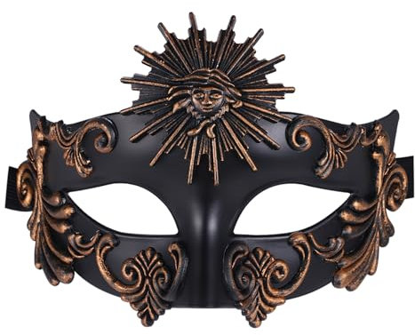 Oidea Masques de bal masqué pour homme : masque vénitien grec égyptien romain dieu soleil demi-visage carnaval mardi gras, bronze noir