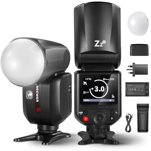 NEEWER Z2-N 2.4G TTL Round Head Flash Speedlite for Nikon, 76Ws Speedlight with Dome Diffuser, Upgraded UI, TTL/M TCM Toggle Key, 2 Modeling Lamps 1/8000s HSS 7.4V/2600mAh Battery 480 Full Power Flash