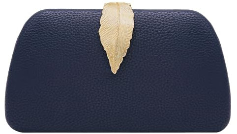 Milisente Clutch Damen, Elegant Kette Abendtasche Tasche Für Samt Mit Blatt Schnalle Verschluss Hochzeit Handtasche(Leder Blau)