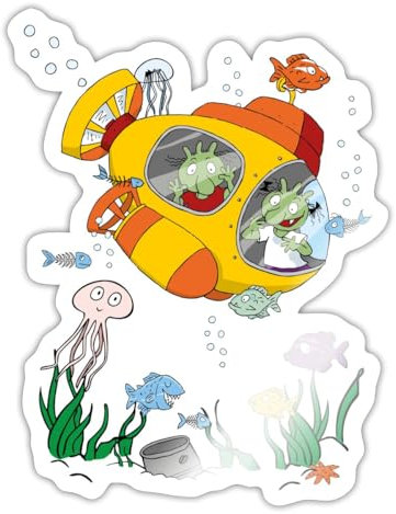 Spreadshirt Die Olchis Classic Abenteuer Im U-Boot Sticker Aufkleber, 10 x 10 cm, Weiß glänzend