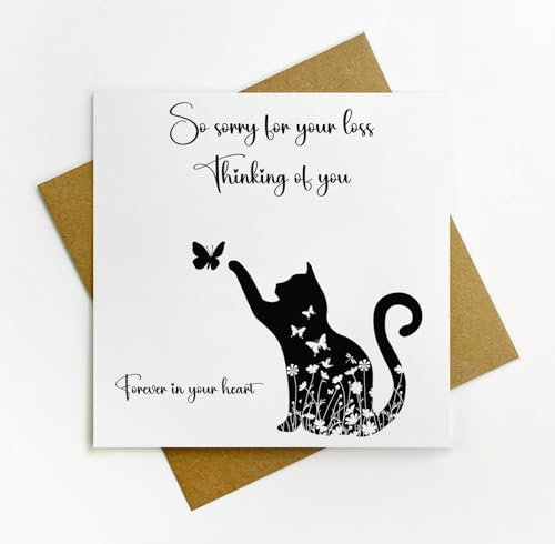 Trauerkarte Thinking of You für den Verlust der Katze, wunderschöne, handgefertigte Luxuskarte
