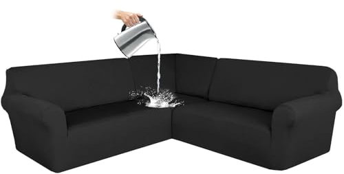 ZRCYXDW Wasserdicht ecksofa überzug, 3 Stück Sofabezug L Form 7 Sitzer Stretch L Form Sofahusse Schutz waschbar für Wohnzimmer-Schwarz-7 Sitzer
